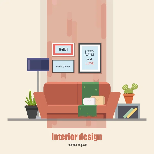 Home Design de interiores feito em estilo plano moderno. Sala de estar ilustração vetorial. Pode ser usado para design de infográficos, elementos da web . — Vetor de Stock