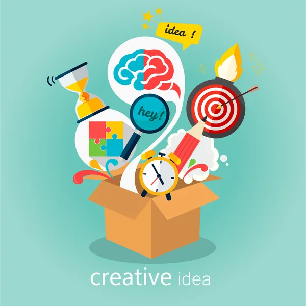 Idea creativa, pensar fuera de la caja vector Ilustración — Vector de stock