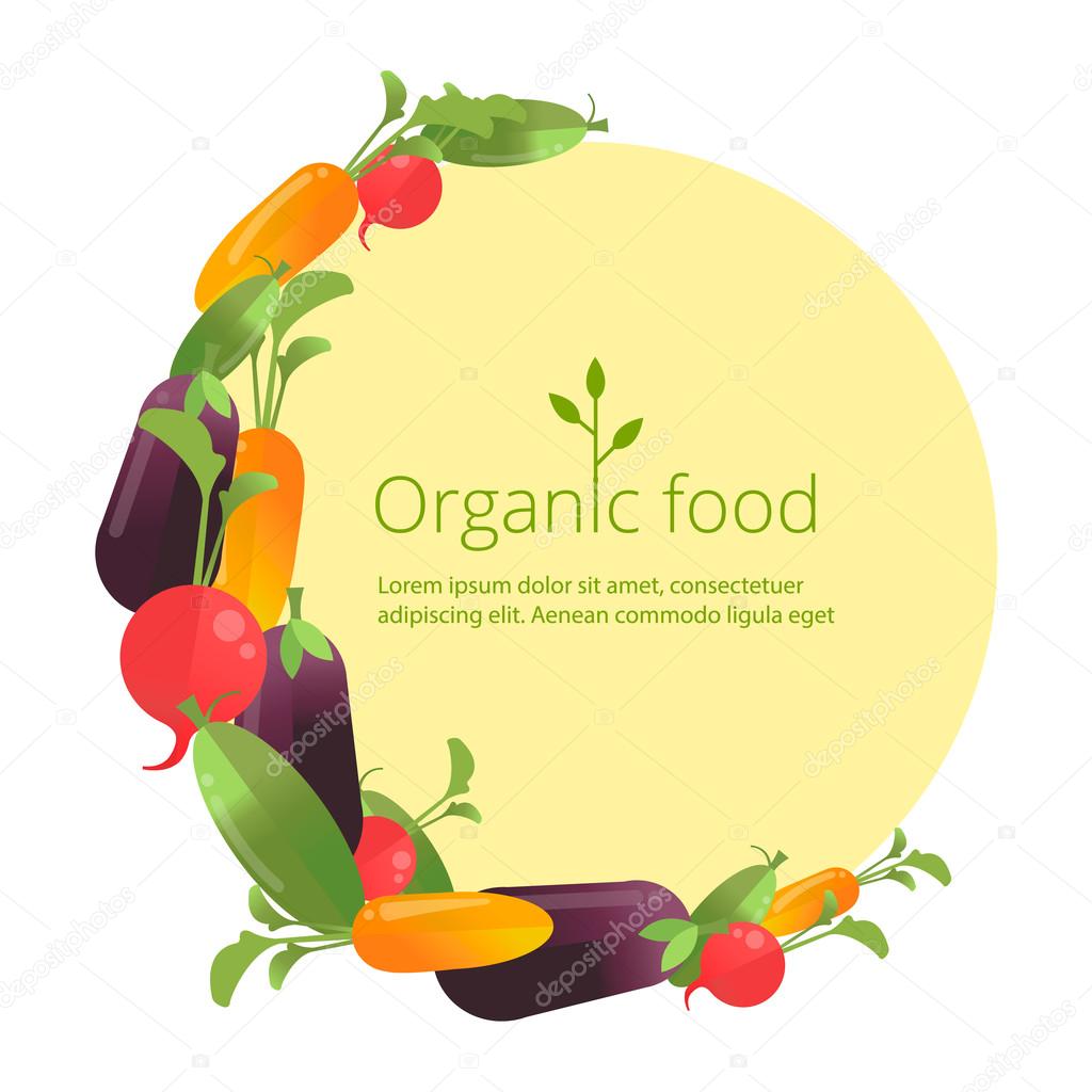 Round composition with  vegetables. Organic food.Vector color vegetables icon. Healthy lifestyle illustration in flat style. Food circle.