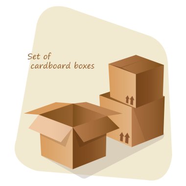 Açık ve kapalı karton kutular. Vektör çizim set