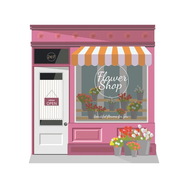 Bloemenwinkel. De gevel van de winkel. Platte vectorillustratie — Stockvector