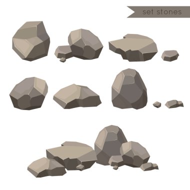 Rocks and stones. Rocks and stones single or piled for damage and rubble for game art architecture design clipart