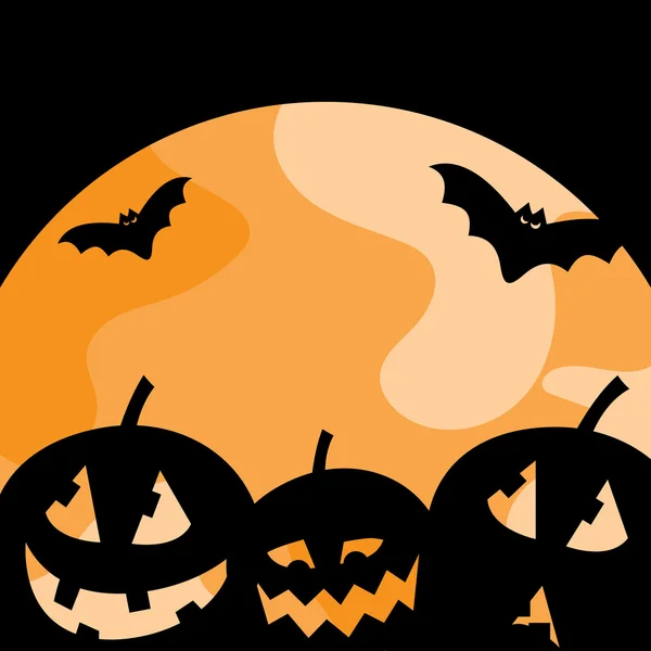 Bonita calabaza de halloween con murciélagos . — Vector de stock