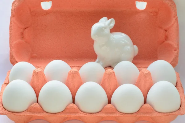 Karton van biologische eieren met instant foto — Stockfoto