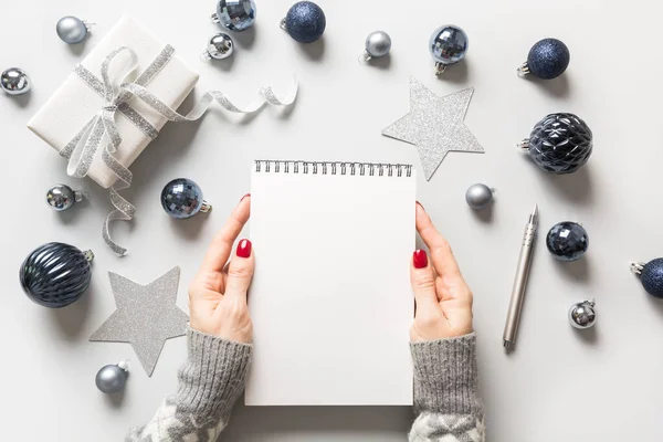 Vacío Navidad Blanco Para Planificación Año Nuevo Las Manos Las —  Fotos de Stock