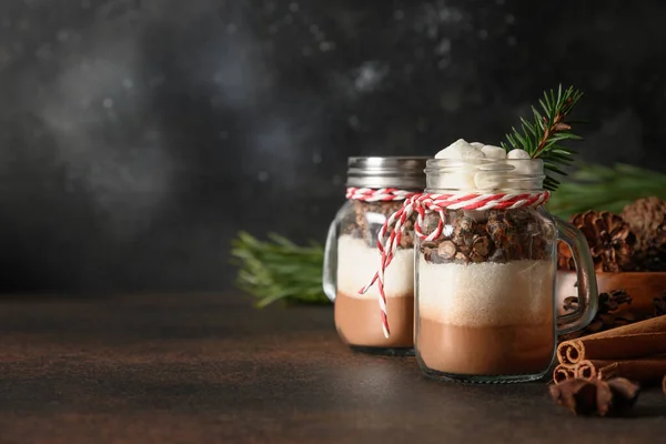 Dos Regalos Navidad Comestibles Caseros Tarro Vidrio Para Hacer Bebida —  Fotos de Stock