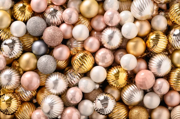 Bolas Natal Douradas Rosa Brilhantes Como Fundo Férias — Fotografia de Stock