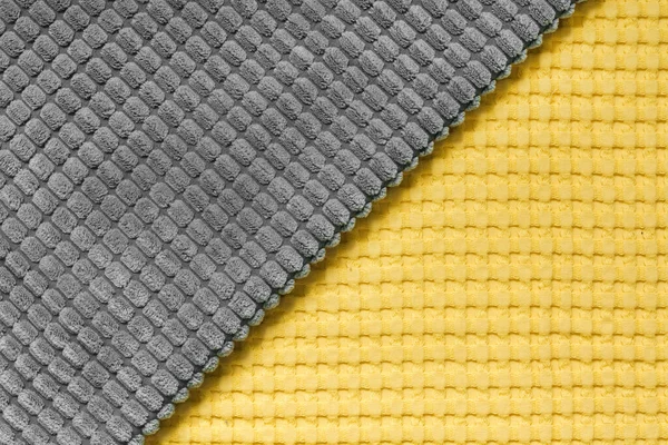 Textile diagonal jaune et gris. Vue de dessus. Modèle mou à carreaux abstrait. — Photo