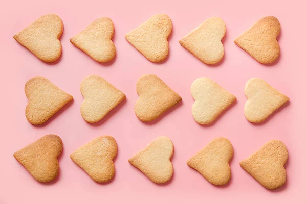 Modello Biscotti Tradizionali Fatti Casa Forma Cuore San Valentino Sfondo — Foto Stock