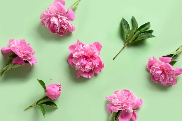 Padrão floral de peônia rosa no fundo verde. Padrão floral. — Fotografia de Stock