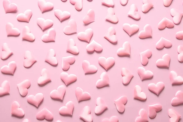 Muster von rosa romantischen Herzen auf blau. Valentinstag — Stockfoto