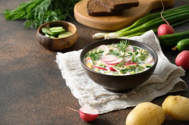 Geleneksel Rus soğuk okroshka çorbası..