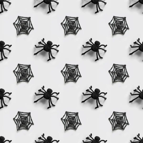 Halloween seamless pattern of black spiders and cobweb. — Stock Photo, Image