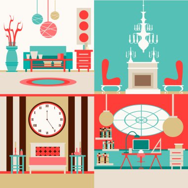 Set of interior design made in vector style. Collection of interiors.