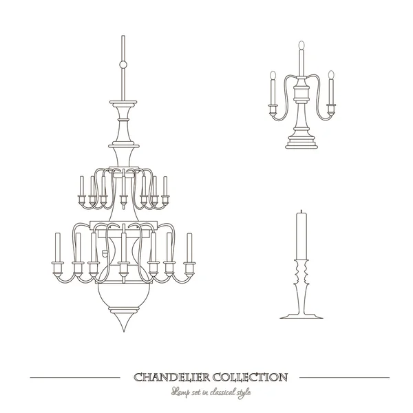 Vector set of classical lamps with candle. — Stock Vector