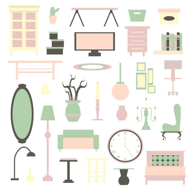 Flat home appliance furniture and interior decoration icon collection — ストックベクタ