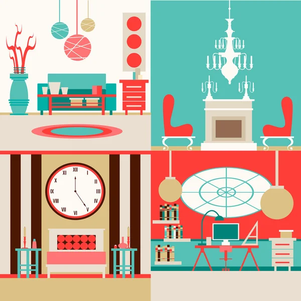 Set of interior design made in vector style. Collection of interiors. — Wektor stockowy