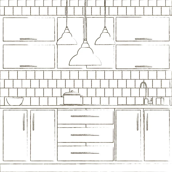 Illustration of kitchen interior design made in line style vector. — 스톡 벡터