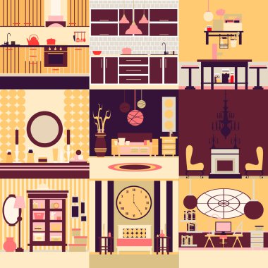 Collection of interior design made in line vector style.