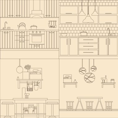 Vector set of kitchen interior design