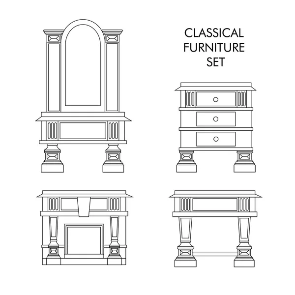 Conjunto de mobiliário clássico feito em estilo de linha —  Vetores de Stock