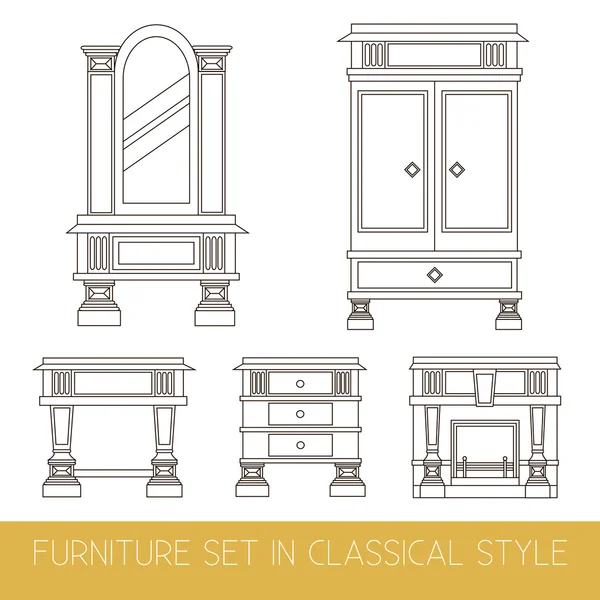 Coleção vetorial de mobiliário clássico feito em estilo de linha . —  Vetores de Stock