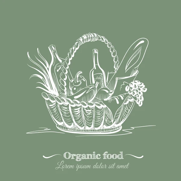 Illustration du panier avec des aliments biologiques — Image vectorielle