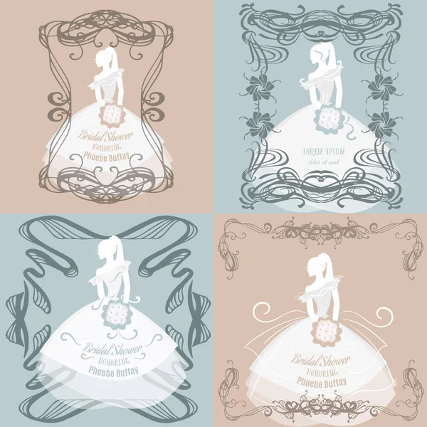 Collection of brides with hand drawn elements . — Stock Vector