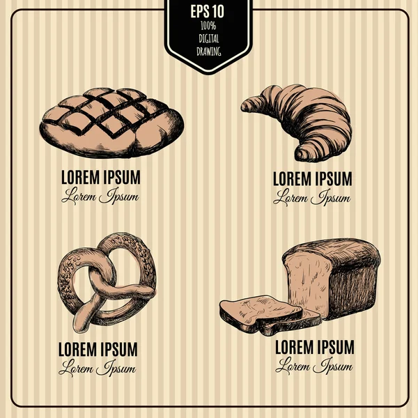 Colección de productos de panadería dibujada a mano vectorial . — Archivo Imágenes Vectoriales