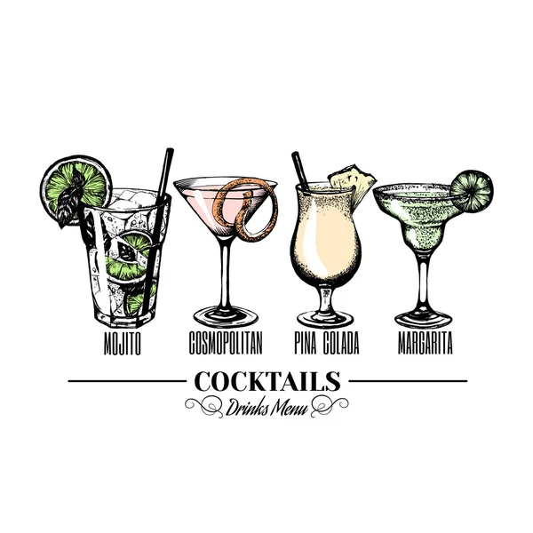 Ilustração vetorial de coquetéis alcoólicos . — Vetor de Stock