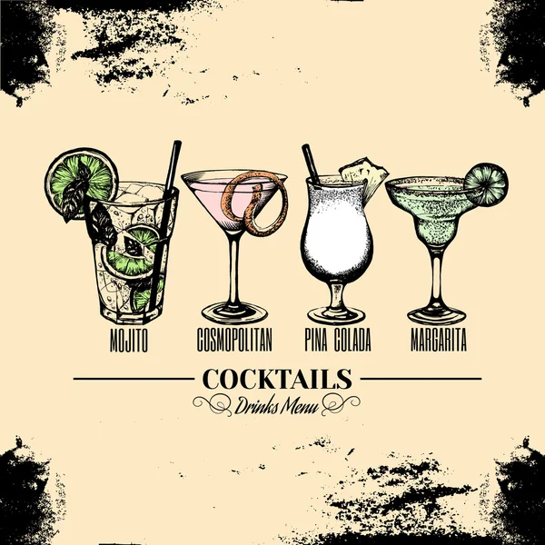 Vektorillustration von alkoholischen Cocktails. — Stockvektor
