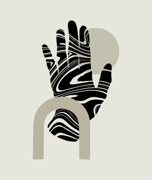 Vector Hand Getekend Platte Illustratie Van Menselijke Hand Met Decoratieve — Stockvector