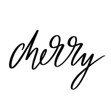 Kiraz. Harfleri izole edilmiş vektör eli. Kart, poster, afiş, tişört, rozet, yama için baskı şablonu.