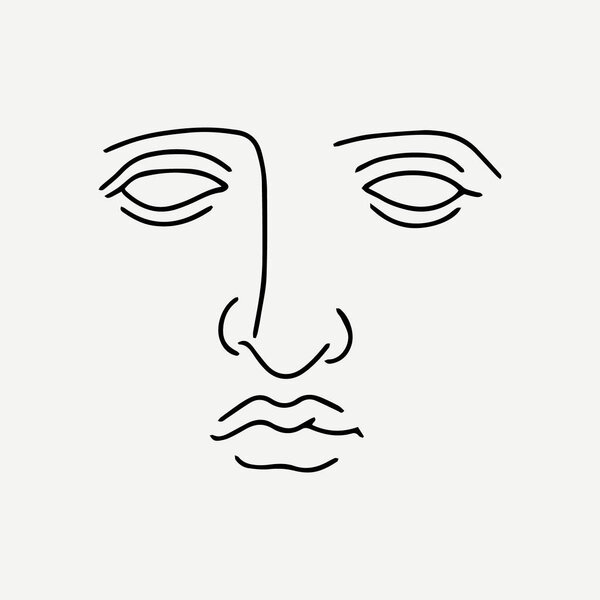 Vector hand drawn illustration of antique face. Creative artwork with portrait. Template for card, poster, banner, print for t-shirt, pin, badge, patch.