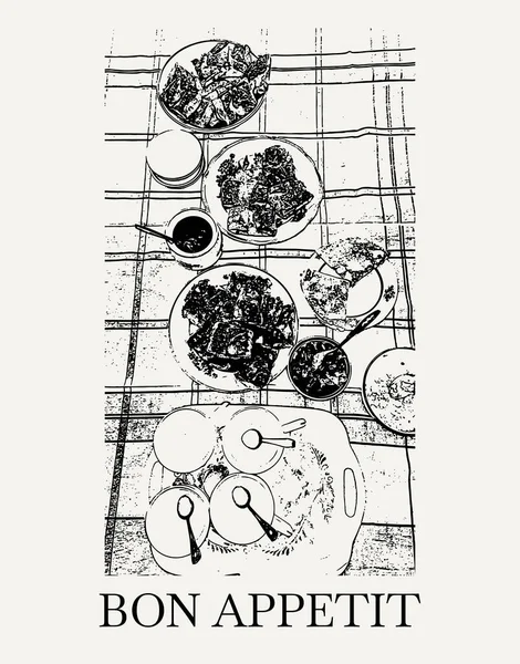 Wektor Ręcznie Rysowane Ilustracji Pikniku Kreatywne Ręcznie Szkicowane Grafiki Jedzeniem — Wektor stockowy