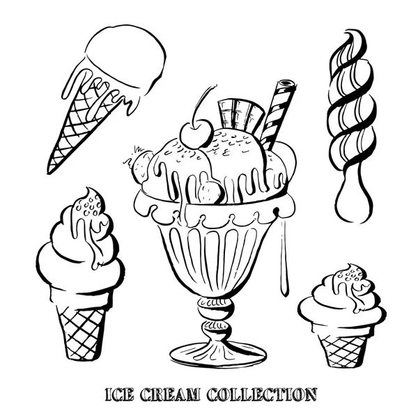 Hand drawn vector illustration of ice cream collection. — Stock Vector