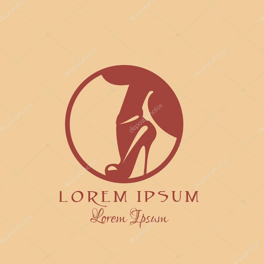 High heel women shoes icon logo in circle shape. Vector Illustration of footwear silhouette made in vintage style.Colorful vintage template for business card and banner.