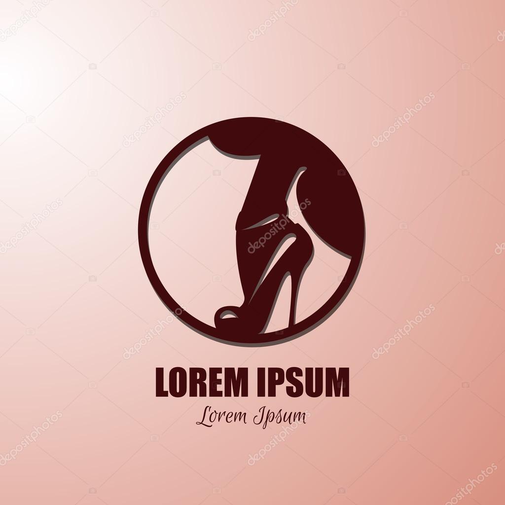 High heel women shoes icon logo in circle shape. Vector Illustration of footwear silhouette made in vintage style.Colorful vintage template for business card and banner.