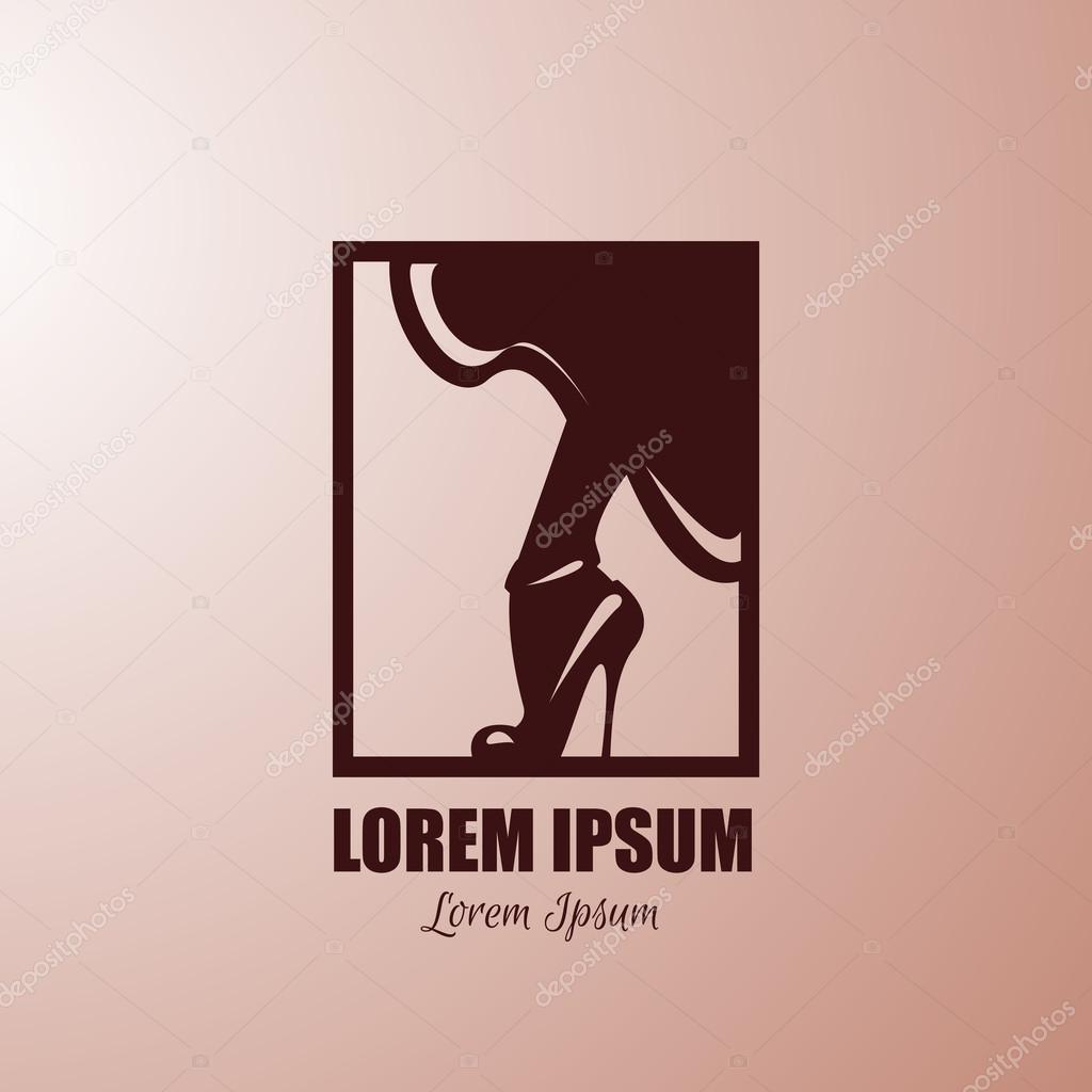 High heel women shoes icon logo in square shape. Vector Illustration of footwear silhouette made in vintage style.Colorful vintage template for business card and banner.