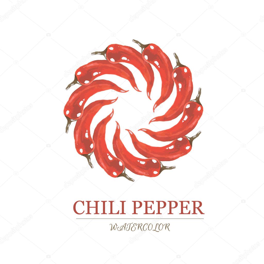 Watercolor illustration of red chili pepper made in vector with place for your text. Vector template for business card and banner.