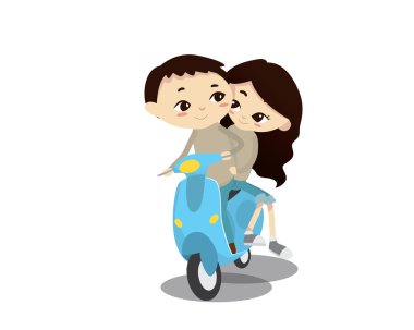 Romantik Çift illüstrasyon - öğleden sonra Scooter binmek