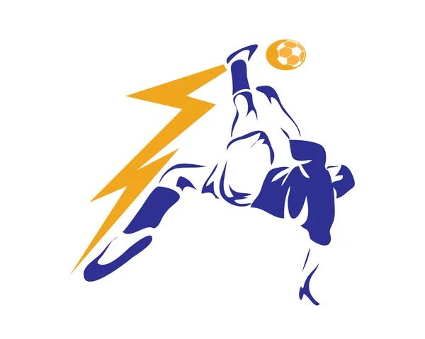 Modern Soccer Player In Action Logo - Lighting Flying Bicycle Kick — Stock Vector