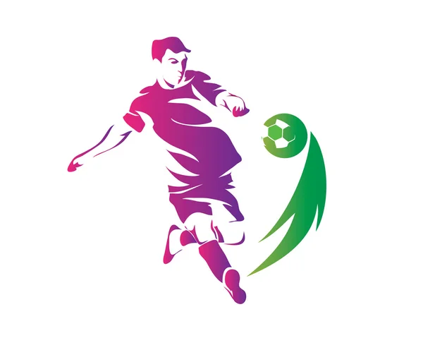 Moderno jugador de fútbol en acción Logo - Ataque rápido por delantero de fútbol — Vector de stock