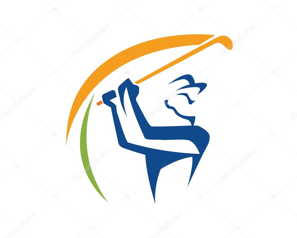 Modern golf logo symbol showing golfer pose, action, and activities.