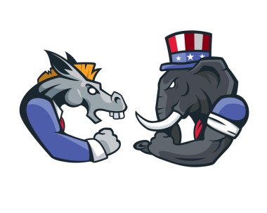 USA Democrat Vs Republican Election 2016 Cartoon - Power Match Debate clipart