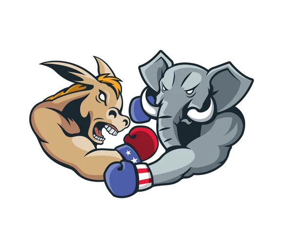 USA Democratico vs Elezioni Repubblicane 2016 Cartone animato - Aggressivo partita di boxe — Vettoriale Stock