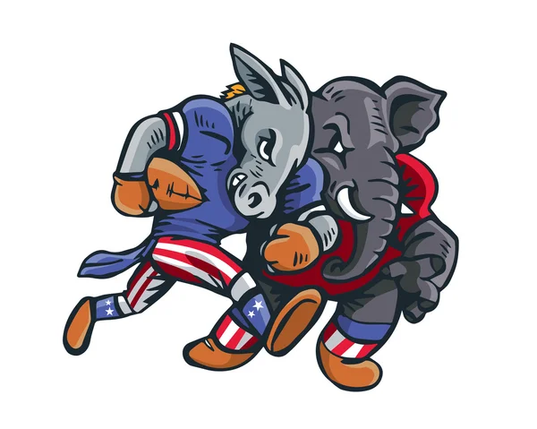 USA demokrat Vs republikanska valet 2016 Cartoon - amerikansk fotboll spel Match — Stock vektor