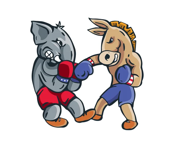 USA Démocrate Vs élection républicaine 2016 Caricature - finale du match de boxe — Image vectorielle