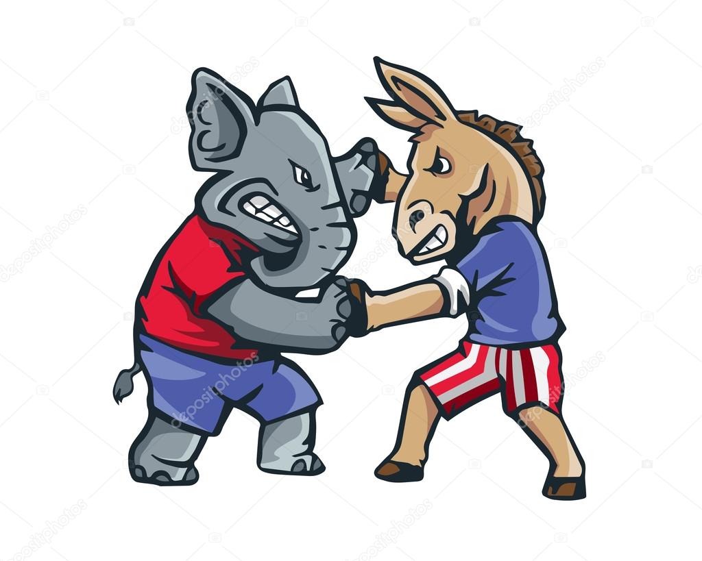 USA Democrat Vs Republican Election Match Cartoon