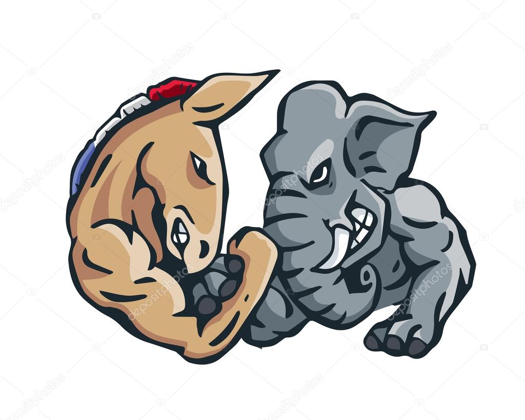 USA Democrat Vs Republican Election Match Cartoon